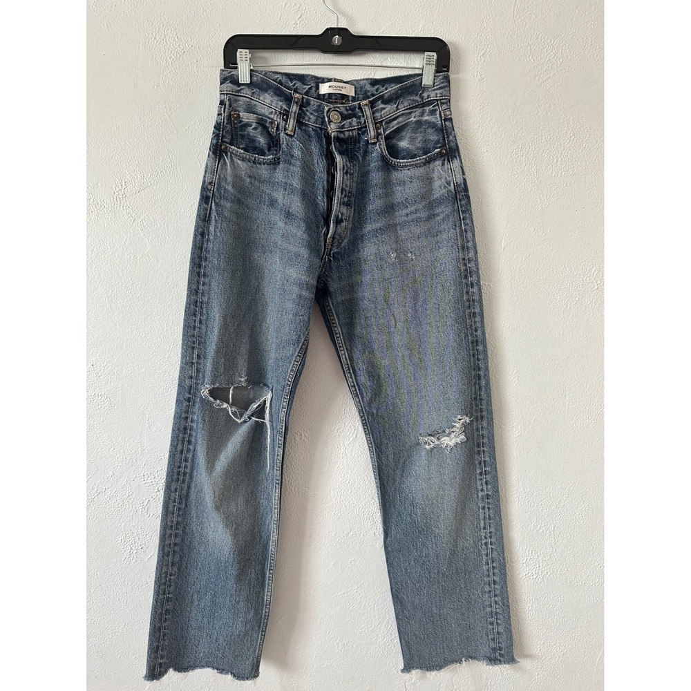Moussy Vintage MV Odessa Straight Leg Distressed Jeans Blue High Rise 28x29